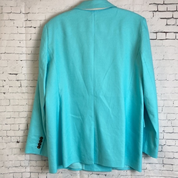 Ann Taylor Relaxed Double Breasted Long Blazer Sz 14 Linen Blend Plus Vacation - Picture 13 of 16